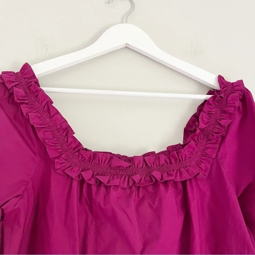 NWT J. Crew Women’s Ruffle Penny Peasant Top Square Neck Magenta Pink Size Small